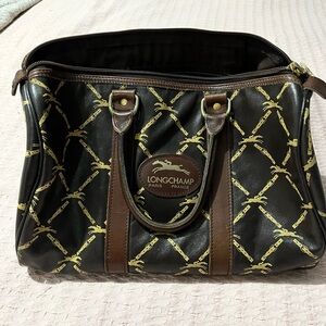 Longchamp Black and Gold Tote with Brown Accents